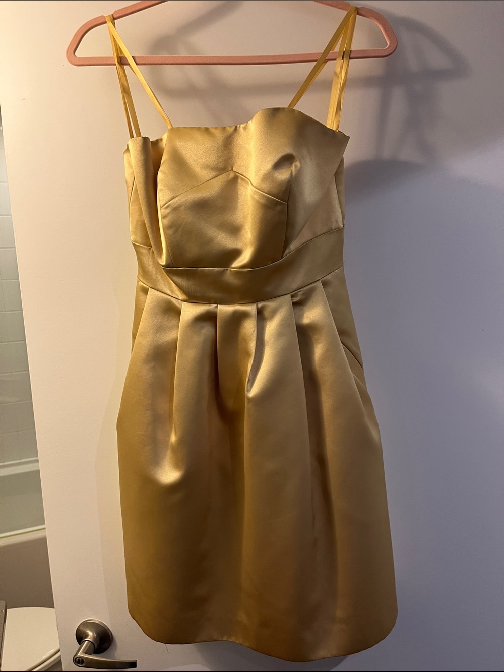 BCBG Satin Gold Strapless Mini Dress